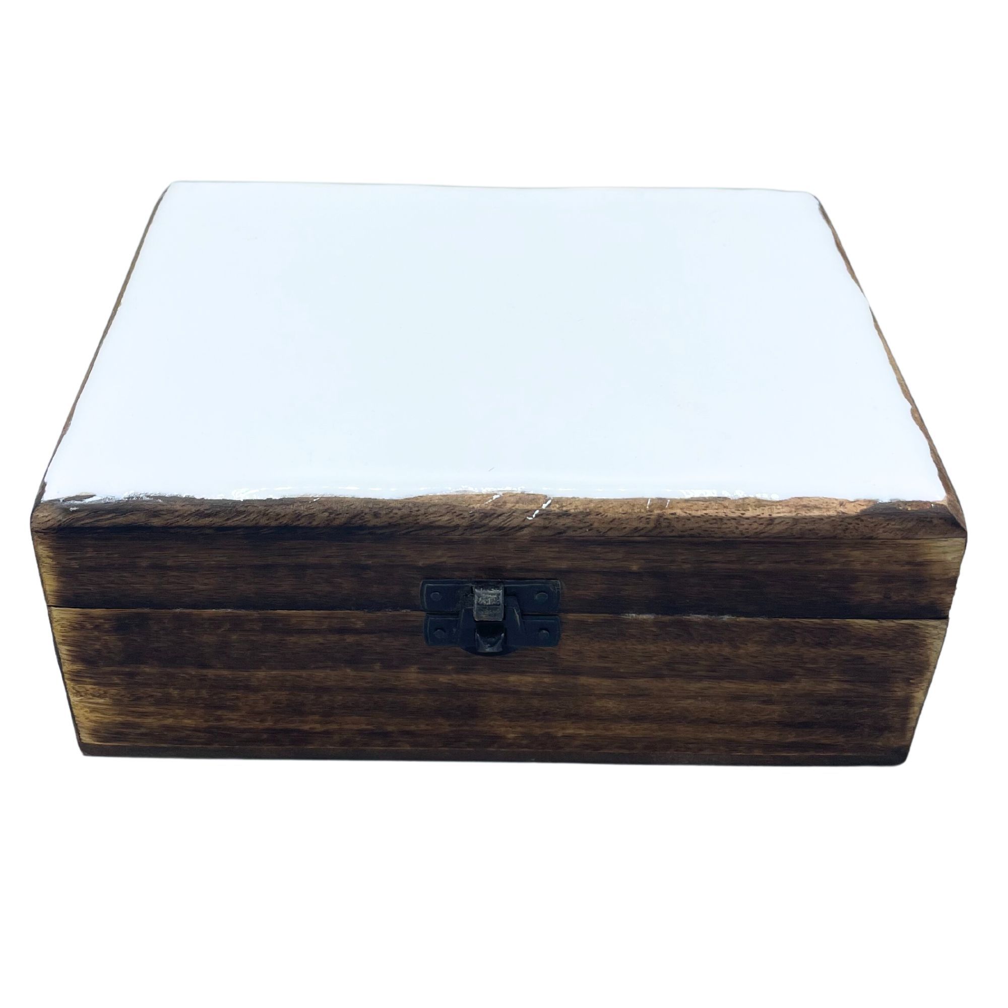 bG9jYWw6Ly9tZWRpYS85Si8yRC82MFIzMEMxRzZXUksyRDlKLzA4ZmNmN2U0LmpwZWc Large Ceramic Glazed Wood Box - 20x15x7.5cm - White - Image 1
