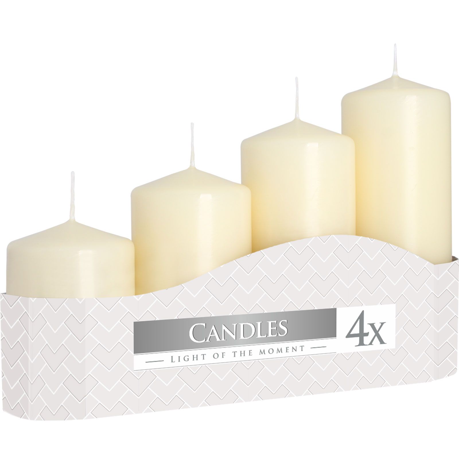 bG9jYWw6Ly9tZWRpYS85Ti80RC82MFIzMEMxRzZSUzM0RDlOLzllMTQwNTE2LmpwZWc Set of Pillar Candles 50mm (11/16/22/33H) (4 pieces) - Ivory - Image 1