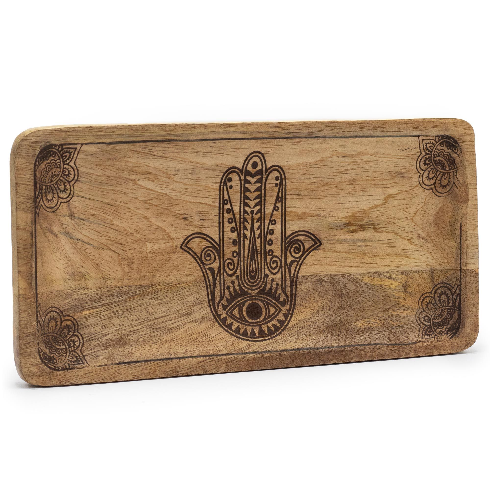 bG9jYWw6Ly9tZWRpYS85Ti82Qy82MFIzMEMxSDc0UjM2QzlOL2IzM2JlYzQ2LmpwZWc Long Tray 30x15x2.5cm - Hamsa Design Black Engraved - Image 1