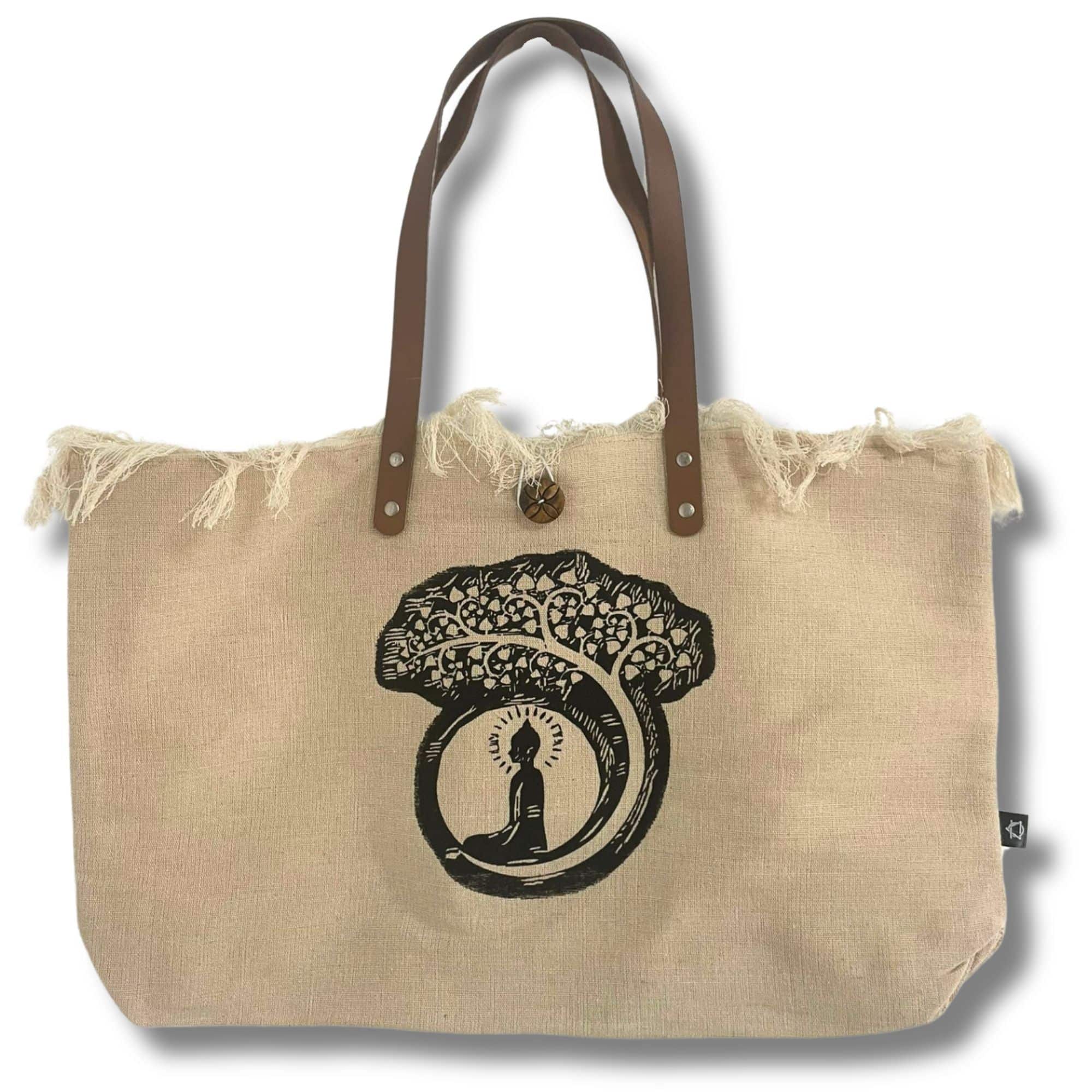 bG9jYWw6Ly9tZWRpYS8xTi8yRC82MFIzMEMxRzZXVEsyRDFOLzRhODYzMTY4LmpwZWc Natural Tote Bag Leather Handle - Buddha - Image 1