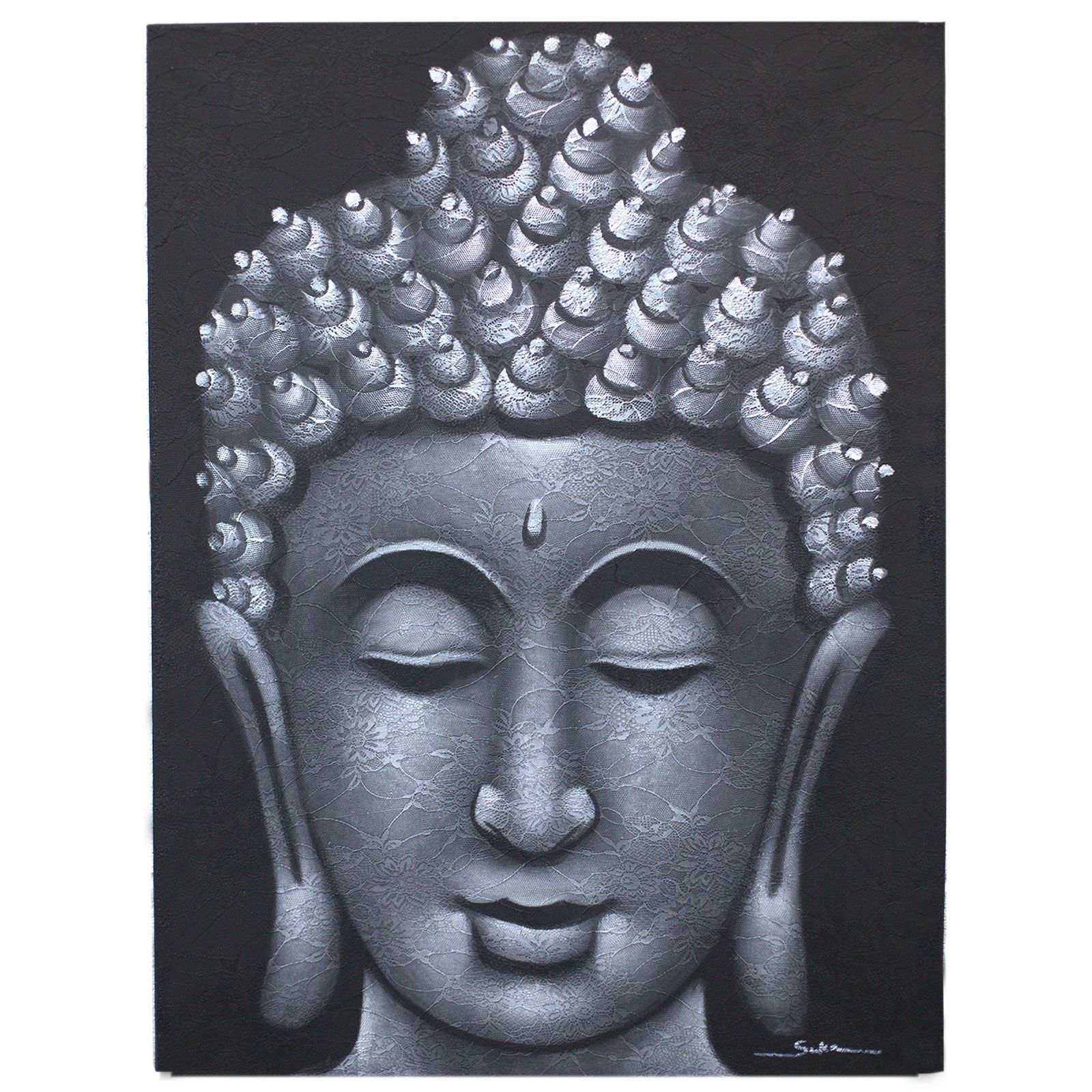 bG9jYWw6Ly9tZWRpYS8xUy80RS82MFIzMEMxRzZNV0s0RTFTL2Y5ZGRhZDk2LmpwZWc Buddah Painting - Grey Brocade Detail - Image 1