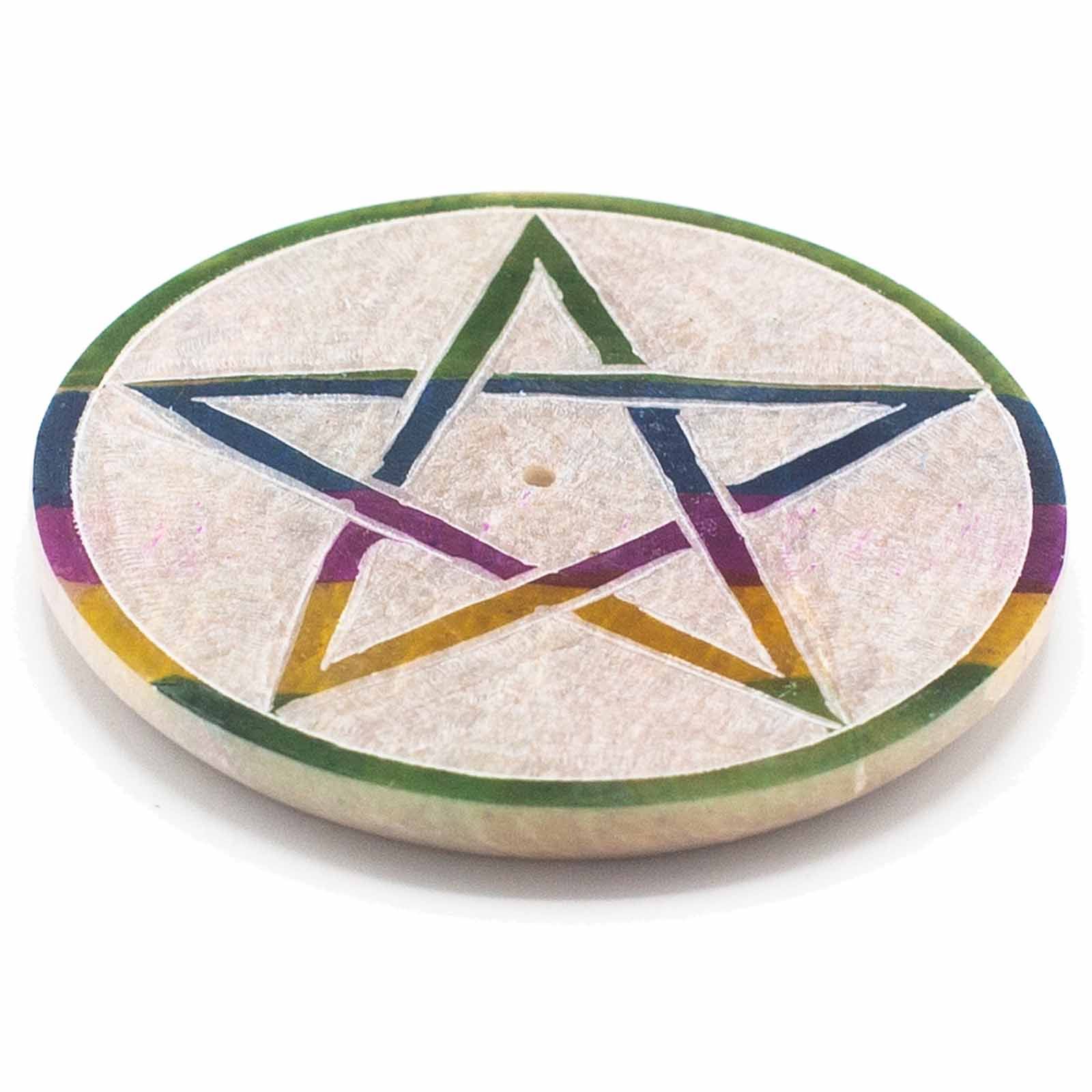 bG9jYWw6Ly9tZWRpYS8xUy9FRS82MFIzMEMxRzZSV0tFRTFTLzdiMWE2MDNjLmpwZWc Soapstone Disc Incense Holder 8cm - Pentagon - Image 1