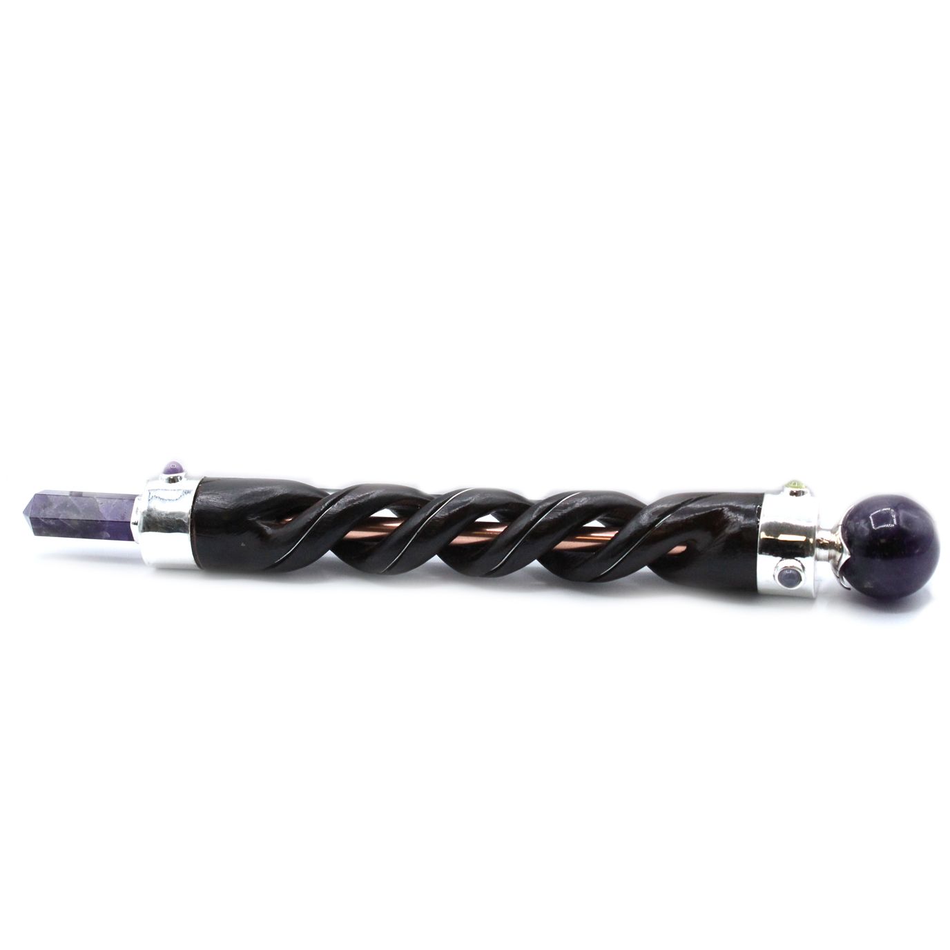 bG9jYWw6Ly9tZWRpYS9ISi9HRC82MFIzMEMxRzZSUktHREhKLzQ4YWE4ODVkLmpwZWc Spiral Carving Healing Wand - Copper Pipe Amethyst - Image 1