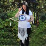 Protection Dream Cather - Lrg Macrame Eye White/ Blue/Grey - Image 2