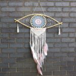 Protection Dream Cather - Lrg Macrame Eye Blue/ Whie/Pink