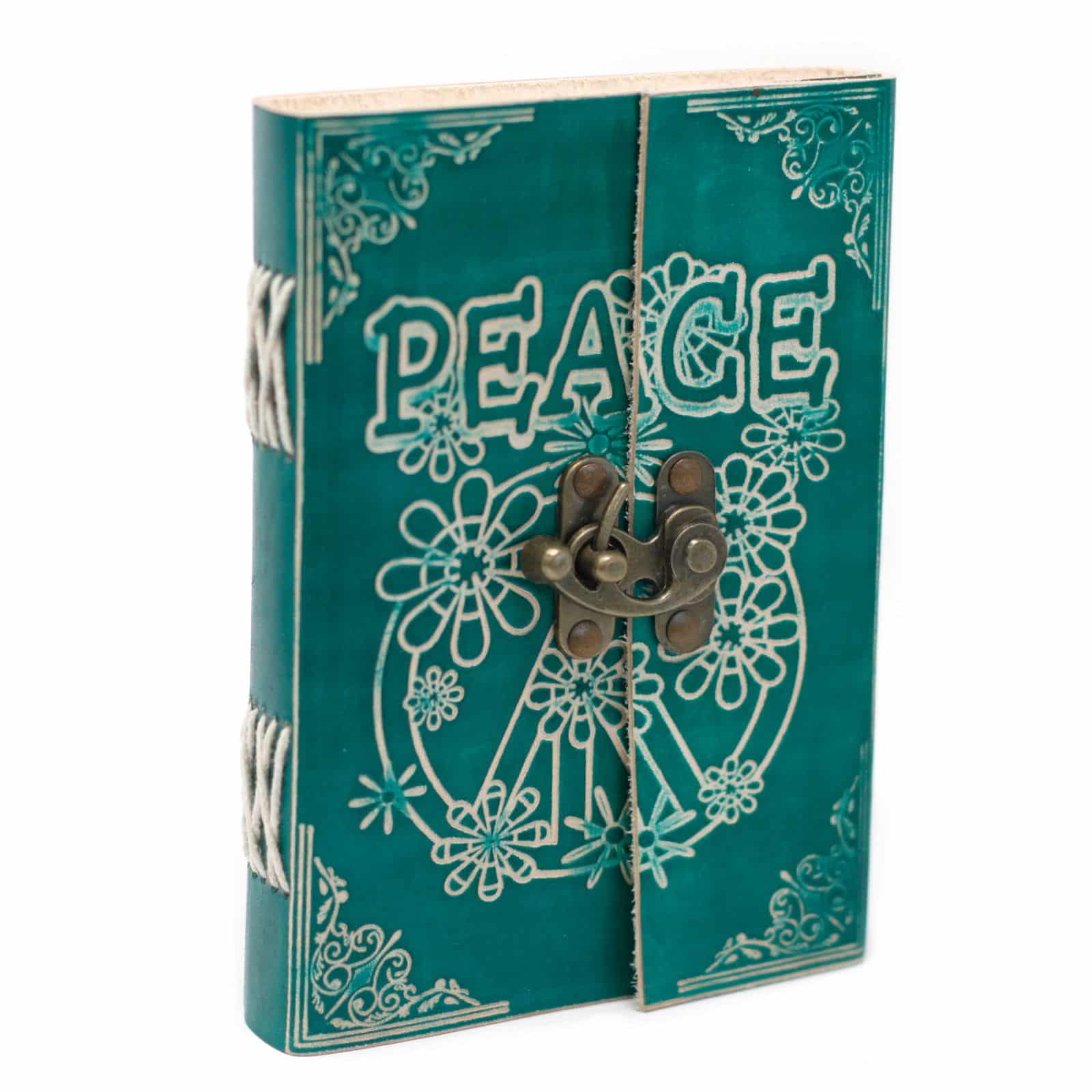 bG9jYWw6Ly9tZWRpYS9TTS80Qy82MFIzMEMxRzZNVjM0Q1NNL2Y4NTBhMjcxLmpwZWc Leather Green Peace with Lock Notebook (18x13 cm) - Image 1