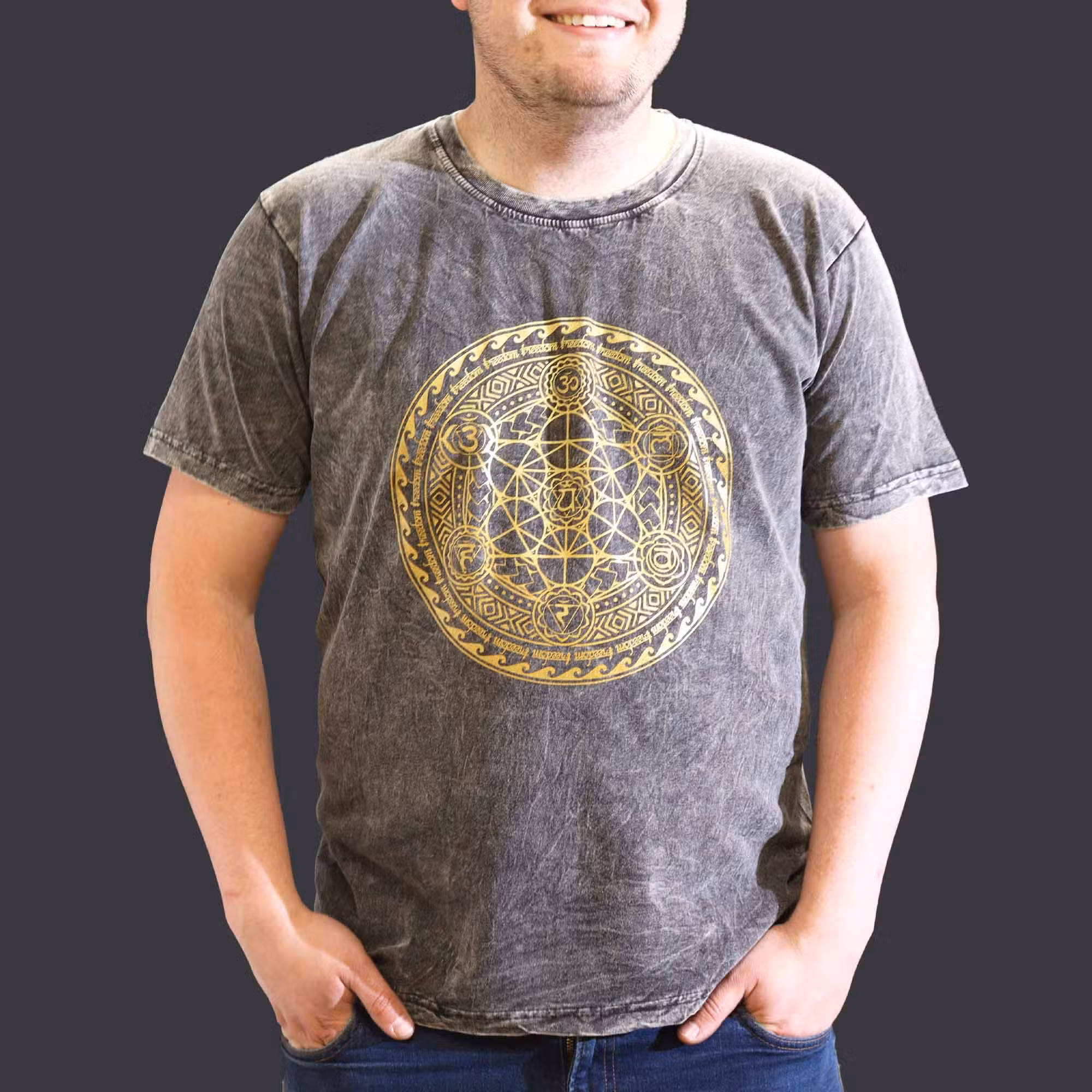 208e7e8f Nomad Sari Stonewashed Cotton T-Shirt – Chakra – Dark Grey – XL - Image 1